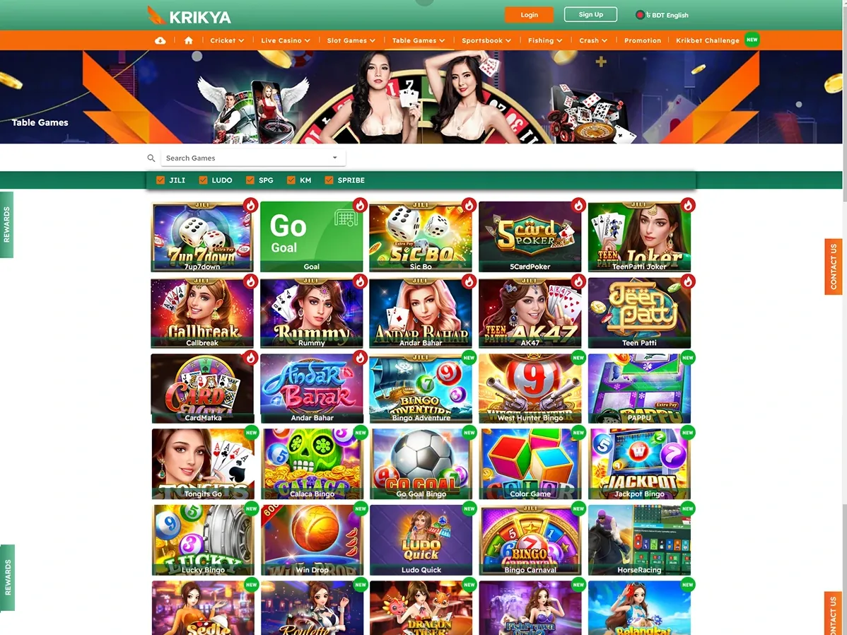 Play different types of table games at Krikya